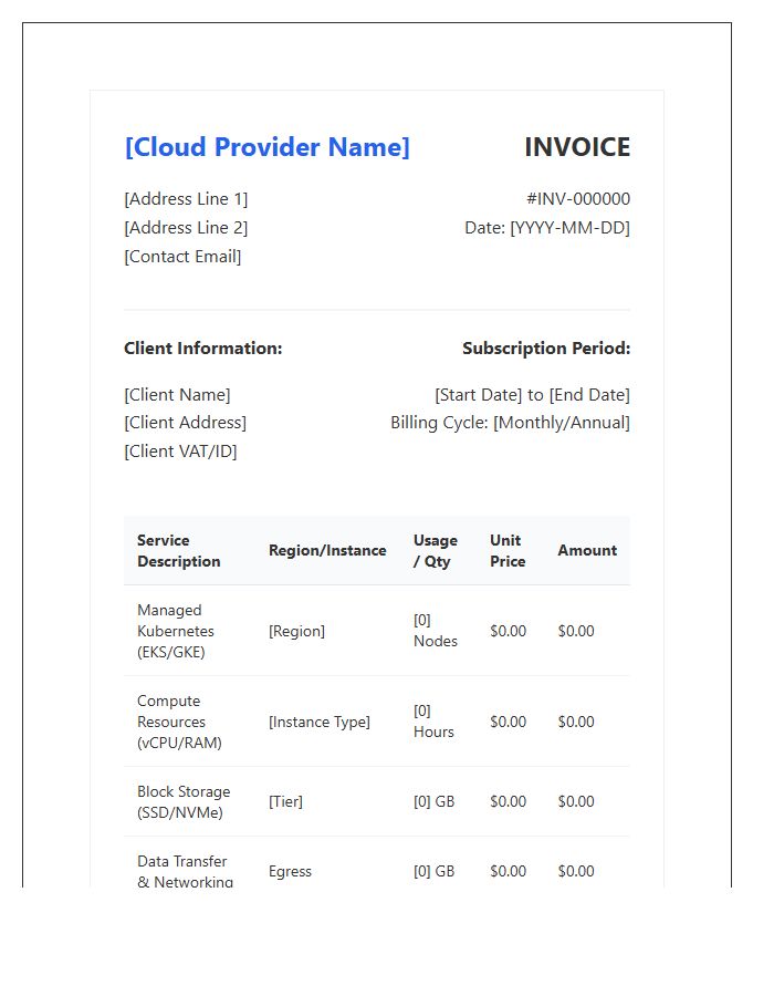 Managed Cloud Infrastructure Subscription Invoice Template