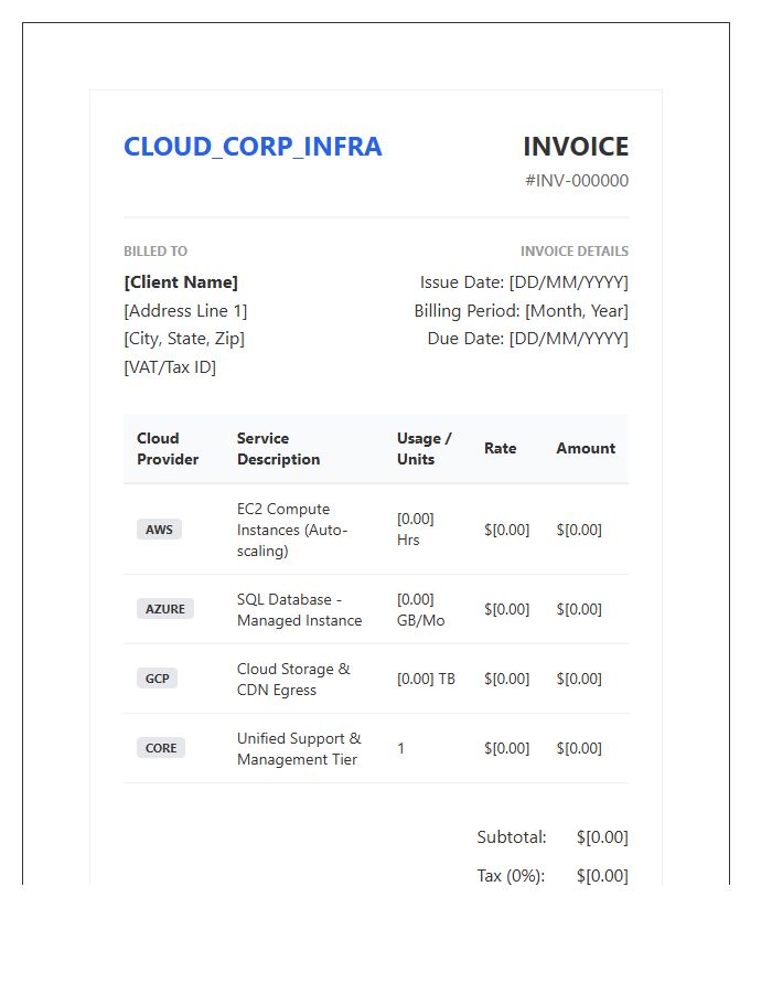 Multi Cloud Infrastructure Subscription Invoice Template