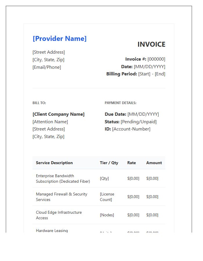 Network Infrastructure Subscription Billing Invoice Template