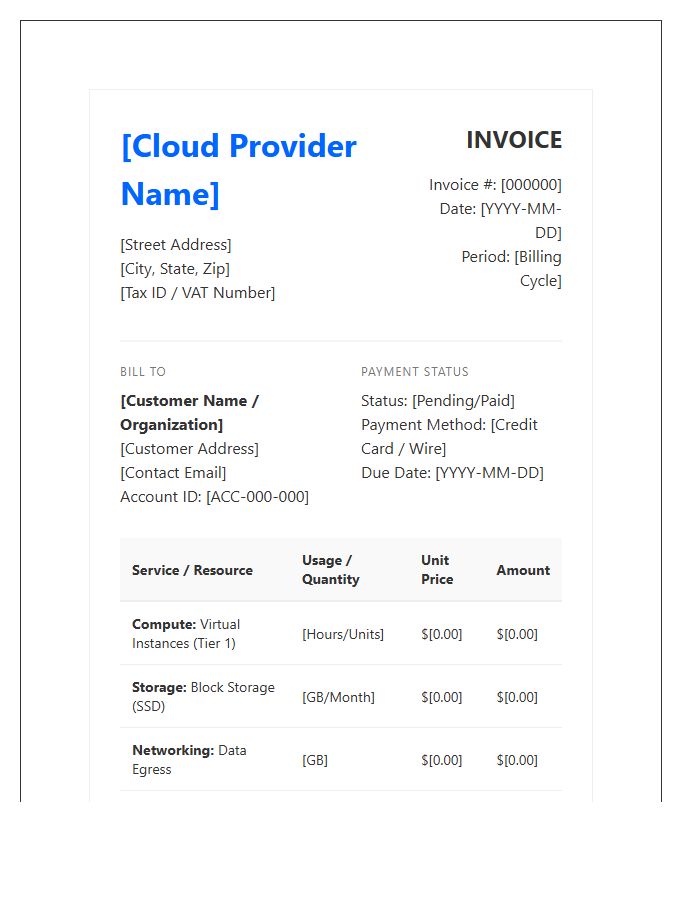 Public Cloud Infrastructure Subscription Invoice Template