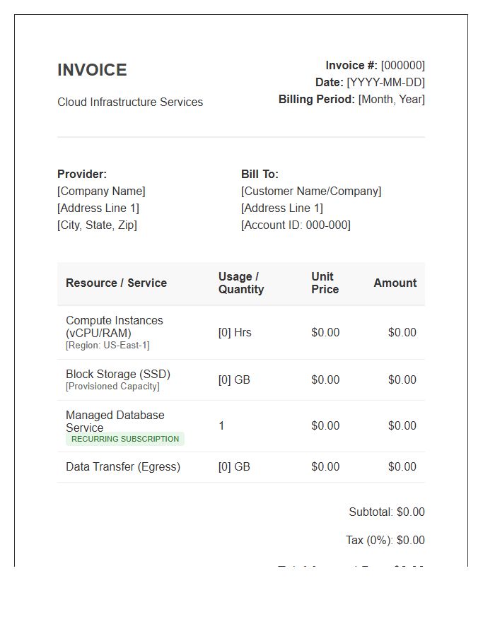 Recurring Cloud Infrastructure Subscription Invoice Template