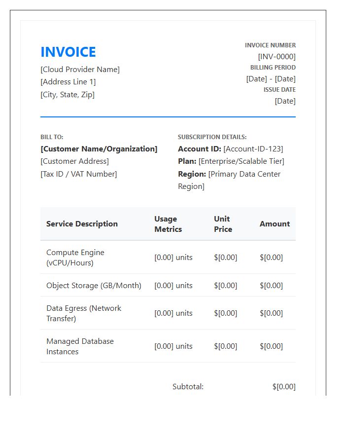 Scalable Cloud Infrastructure Subscription Invoice Template
