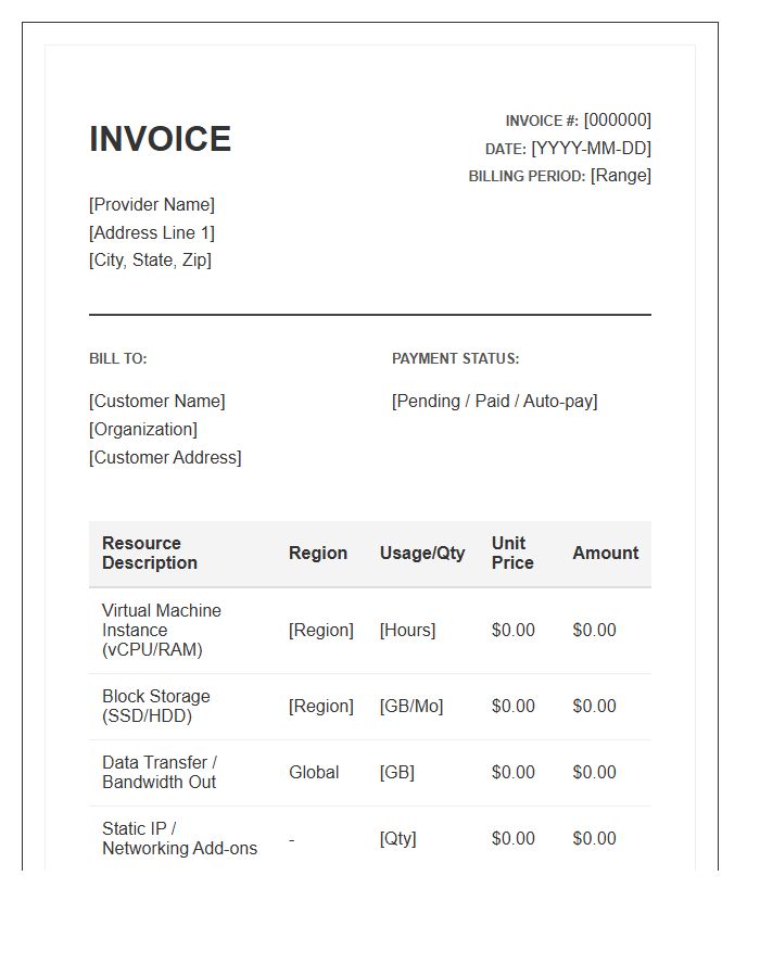 Virtual Server Infrastructure Subscription Invoice Template