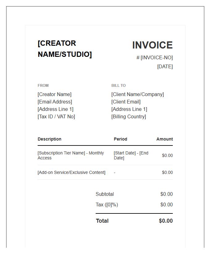 Content Creator Subscription Invoice Template