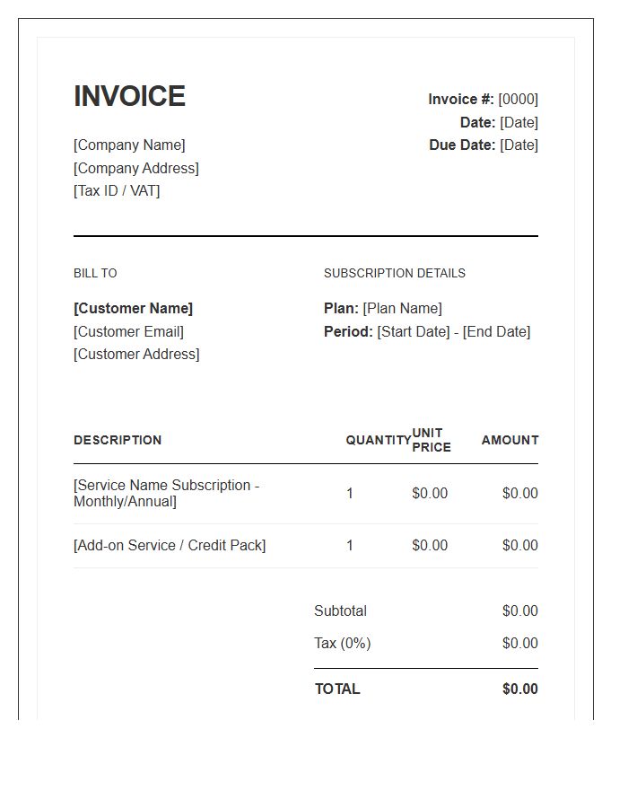 Digital Media Subscription Invoice Template