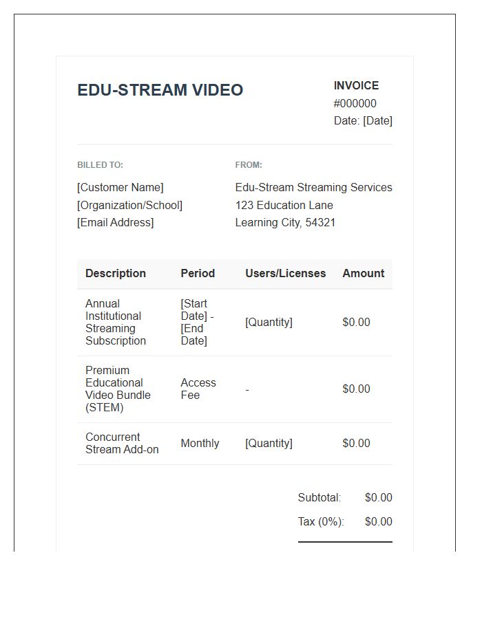 Educational Video Streaming Invoice Template