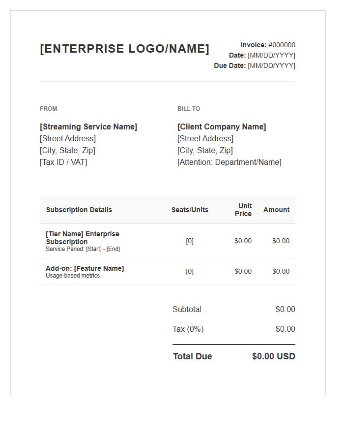 Enterprise Streaming Subscription Invoice Template