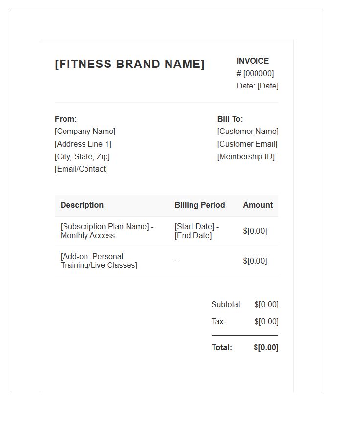 Fitness Streaming Subscription Invoice Template