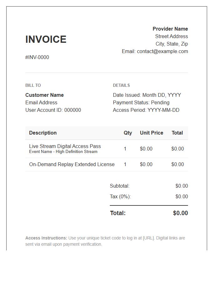 Live Stream Access Invoice Template