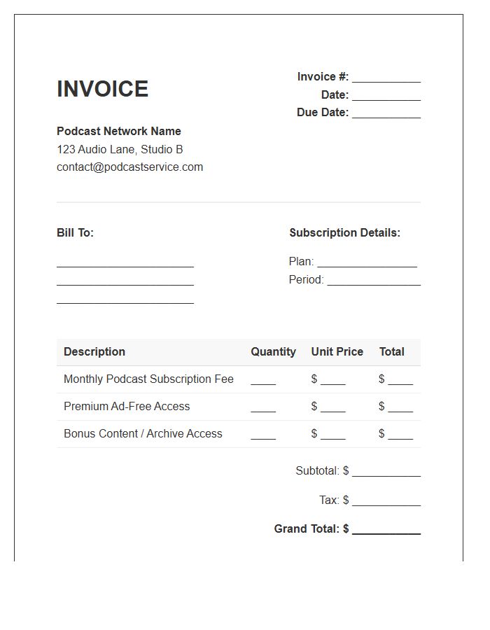 Podcast Subscription Service Invoice Template