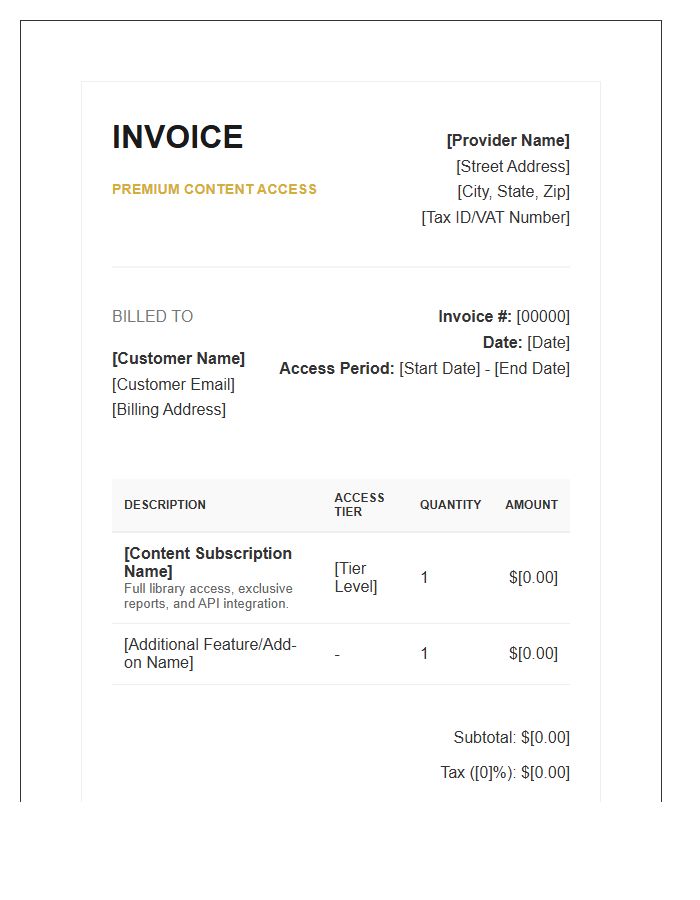 Premium Content Access Invoice Template