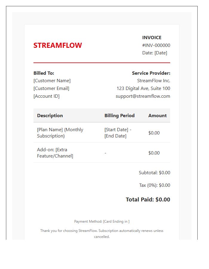 Video Streaming Service Invoice Template