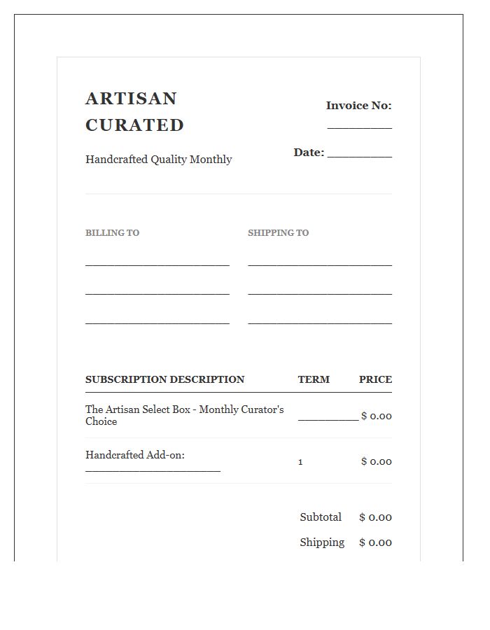 Artisan Curated Subscription Box Invoice Template