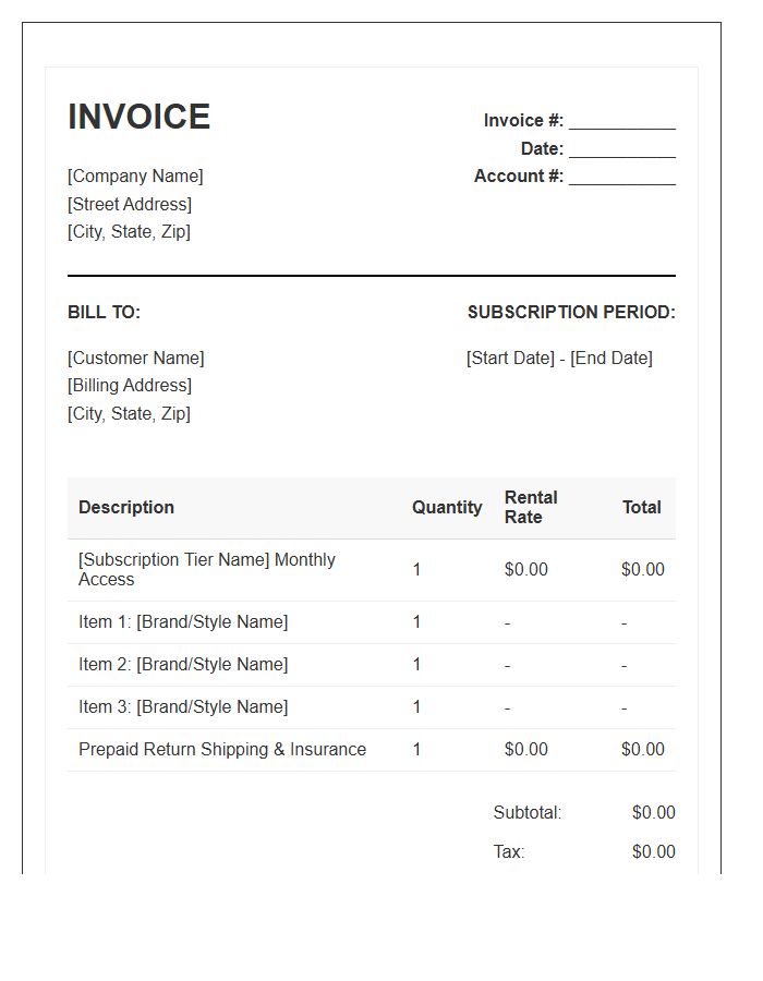 Clothing Rental Subscription Box Invoice Template