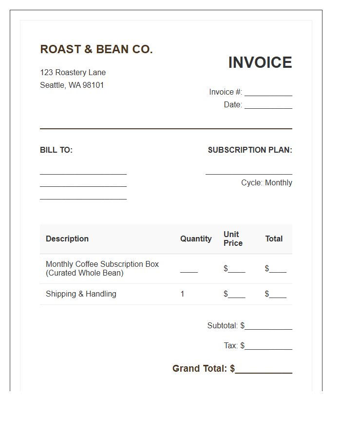 Coffee Subscription Box Billing Invoice Template