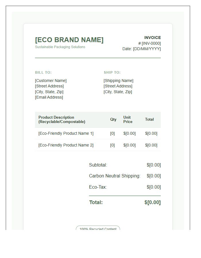 Eco Friendly Product Box Invoice Template