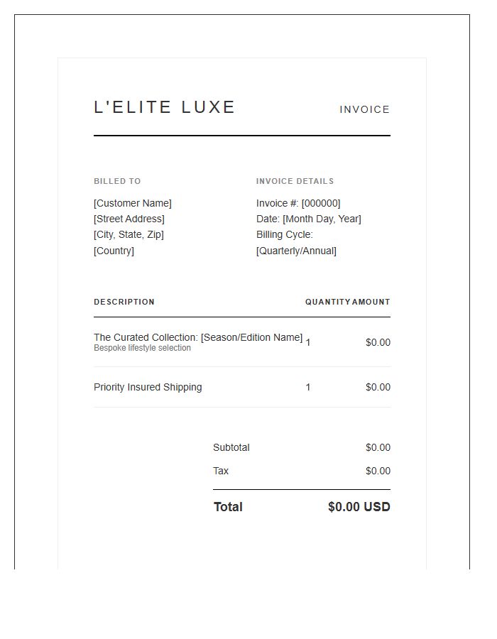 Luxury Lifestyle Box Subscription Invoice Template