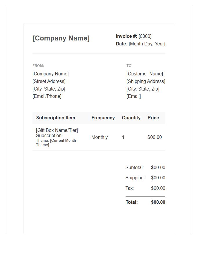 Monthly Gift Box Subscription Invoice Template