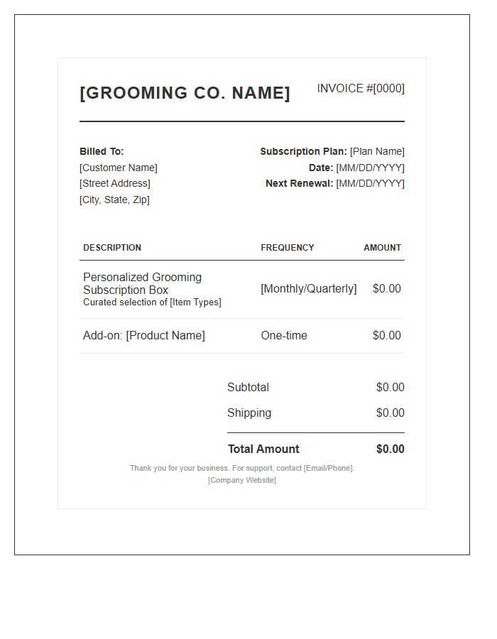 Personalized Grooming Box Subscription Invoice Template