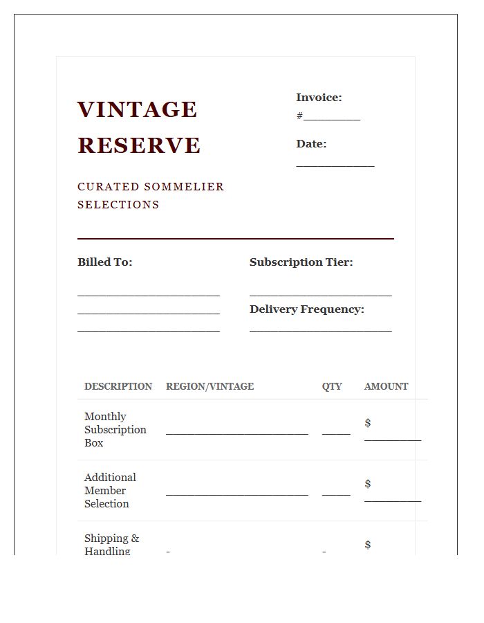Premium Wine Subscription Box Invoice Template