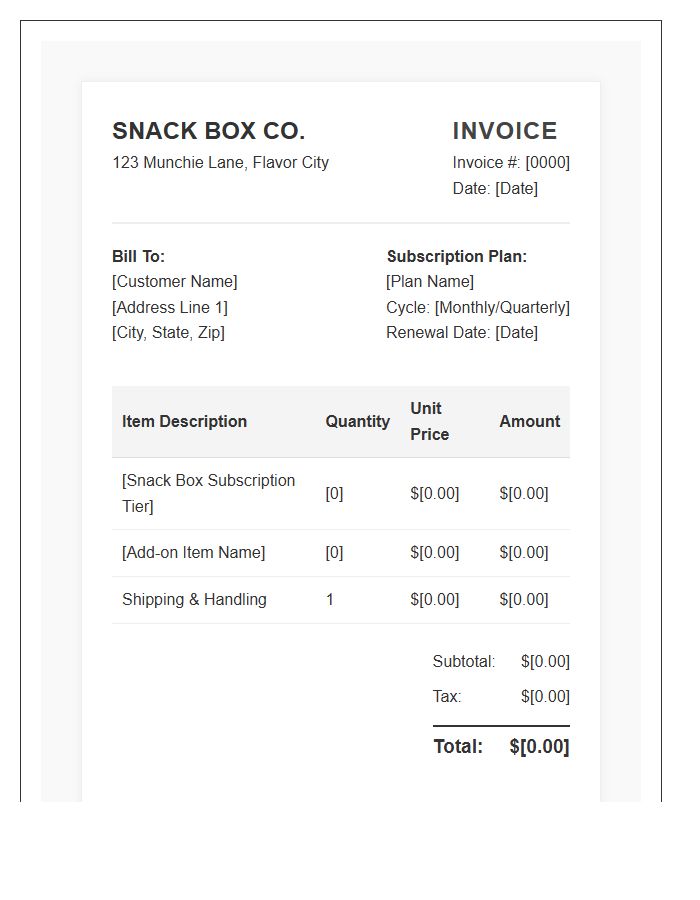 Snack Box Service Subscription Invoice Template