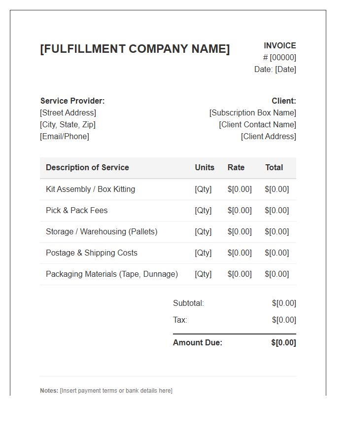 Subscription Box Fulfillment Service Invoice Template