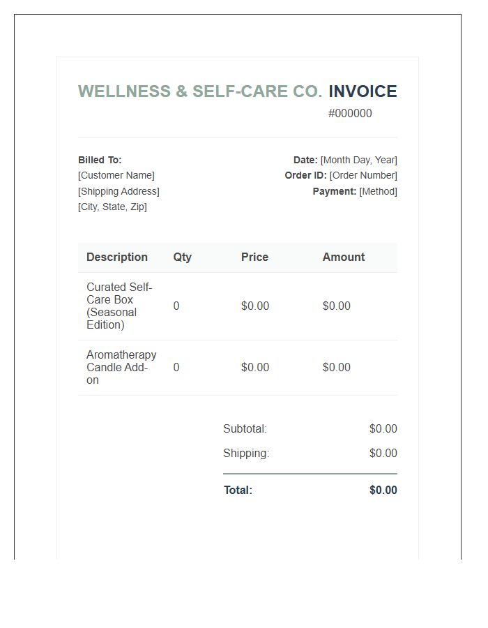 Wellness And Self Care Box Invoice Template