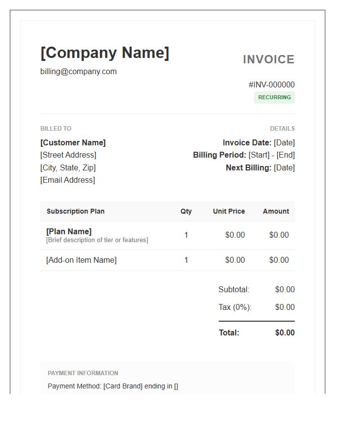 Automated Recurring Subscription Invoice Template