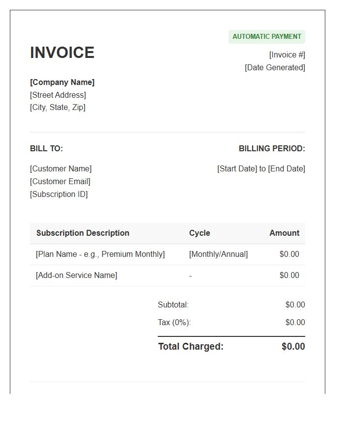 Automatic Billing Subscription Invoice Template
