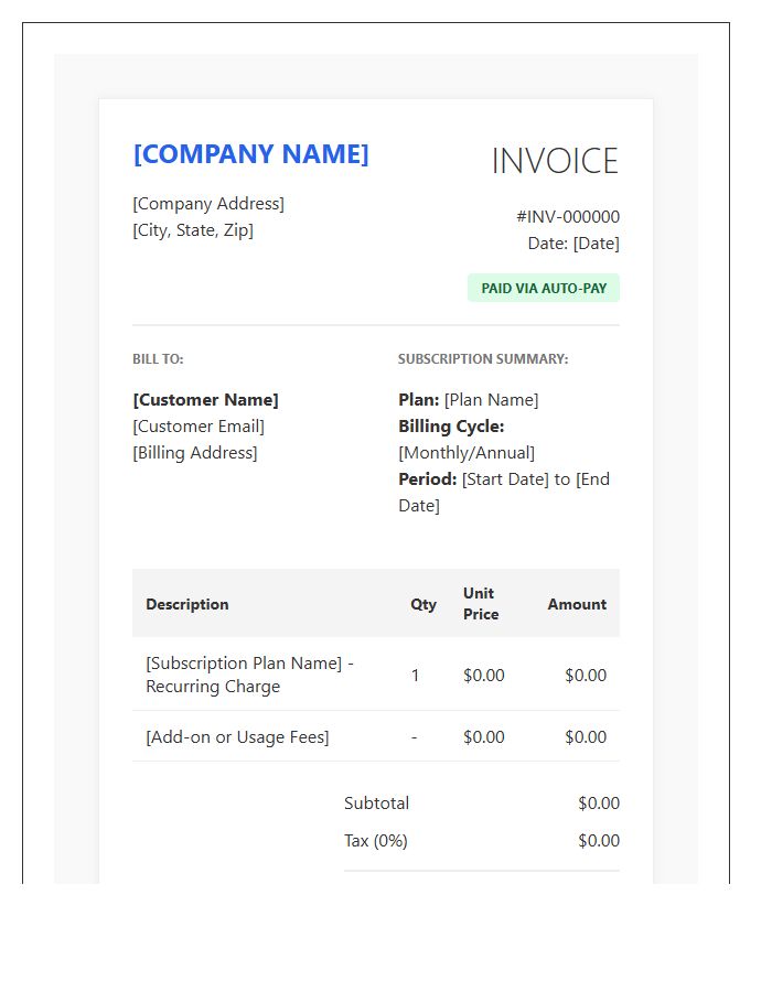 Automatic Subscription Billing Invoice Template