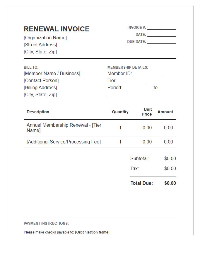 Business Membership Renewal Invoice Template