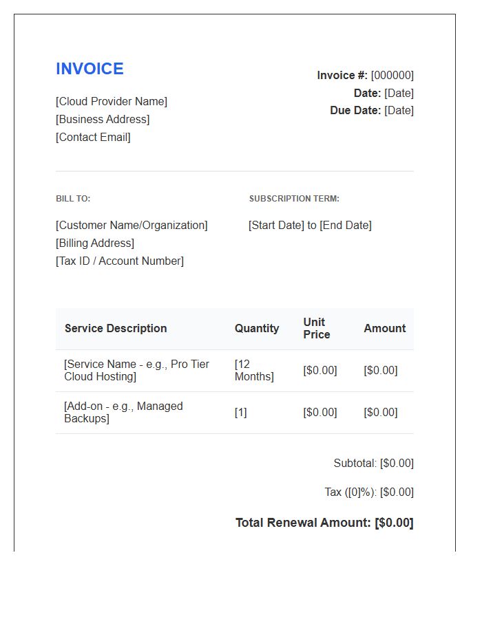 Cloud Service Renewal Invoice Template