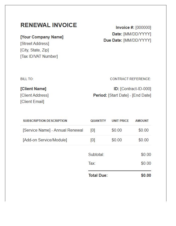 Contractual Renewal Subscription Invoice Template