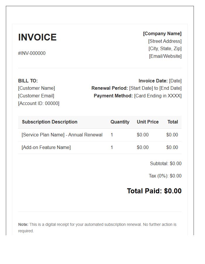 Digital Subscription Renewal Invoice Template