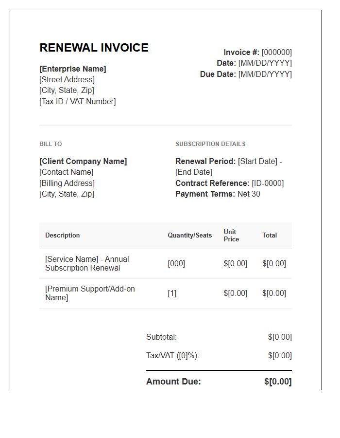 Enterprise Renewal Billing Invoice Template