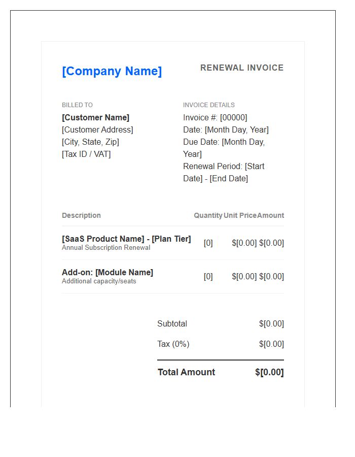 Professional SaaS Renewal Invoice Template