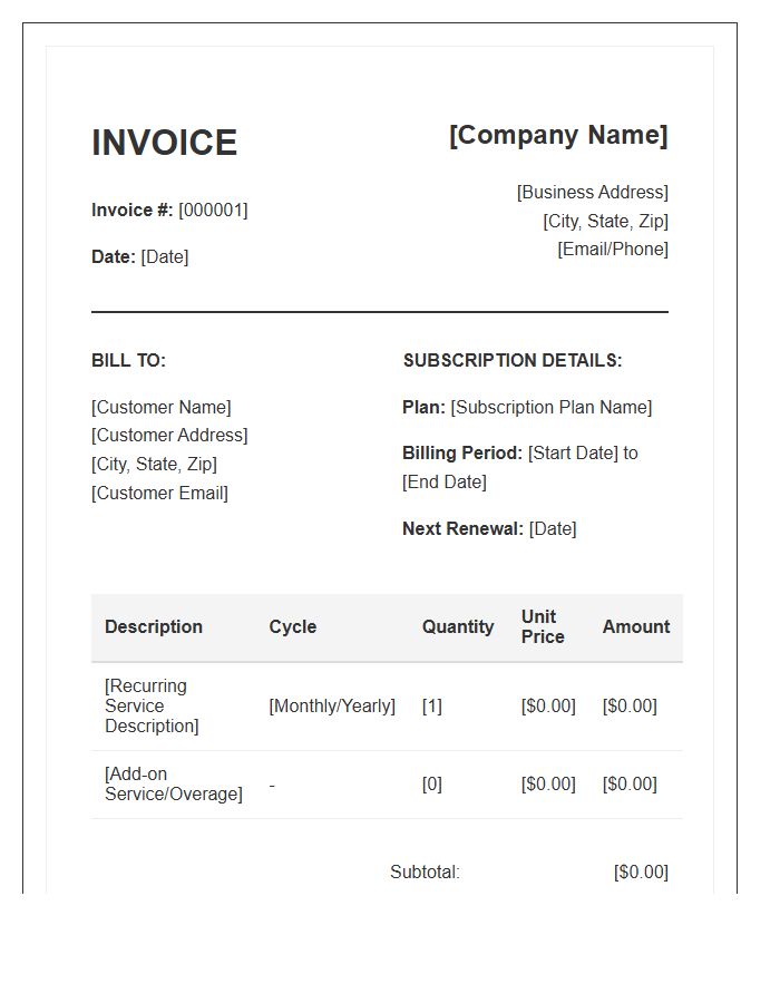 Recurring Service Subscription Invoice Template