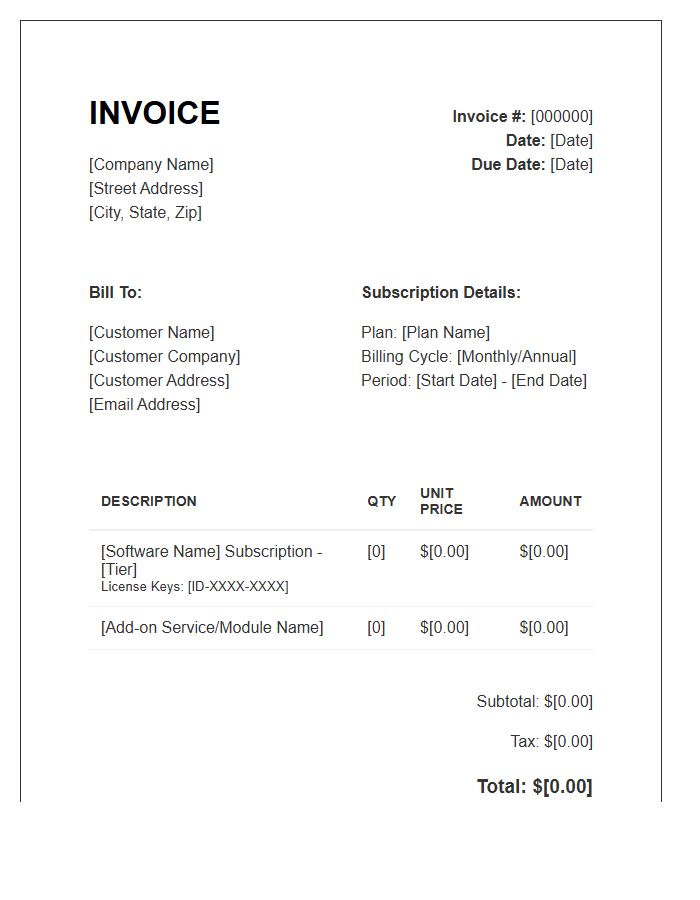 Software License Subscription Invoice Template
