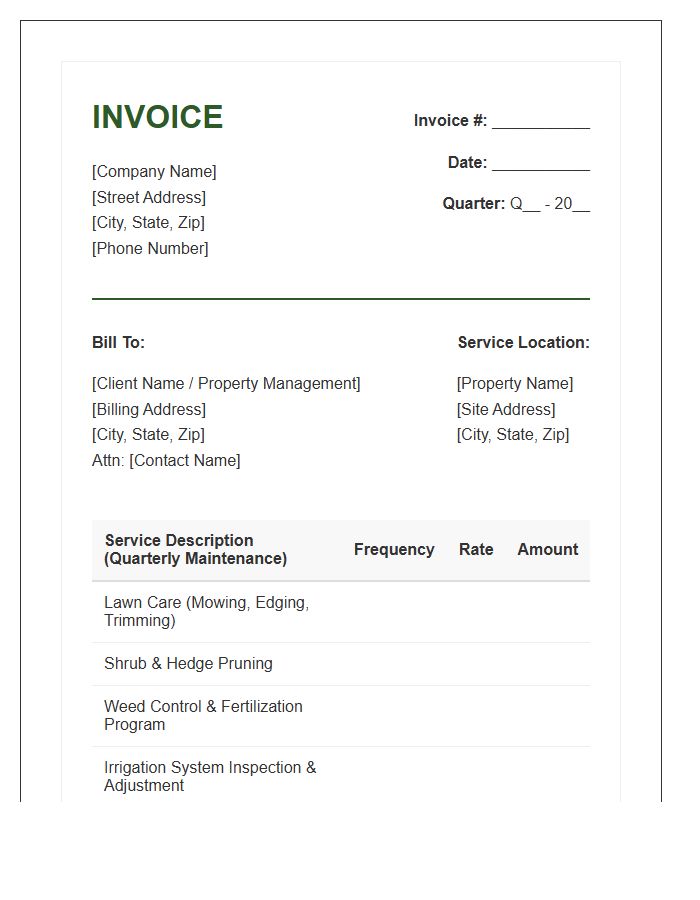 Commercial Landscaping Quarterly Maintenance Invoice Template