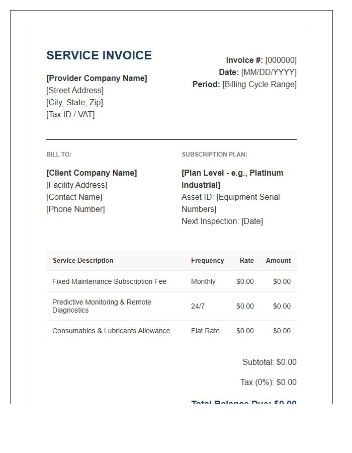 Industrial Equipment Maintenance Subscription Invoice Template