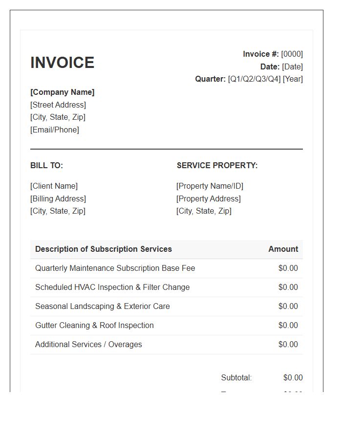 Quarterly Property Maintenance Subscription Invoice Template