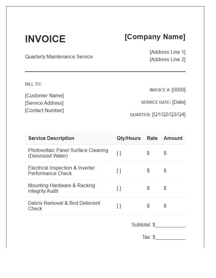 Quarterly Solar Panel Maintenance Invoice Template
