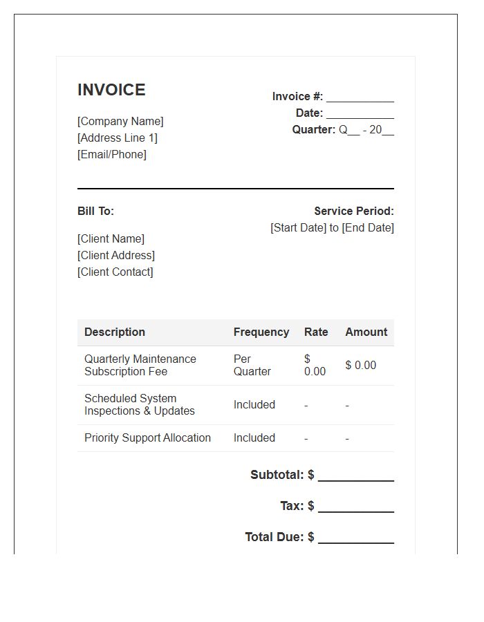Recurring Quarterly Maintenance Subscription Invoice Template