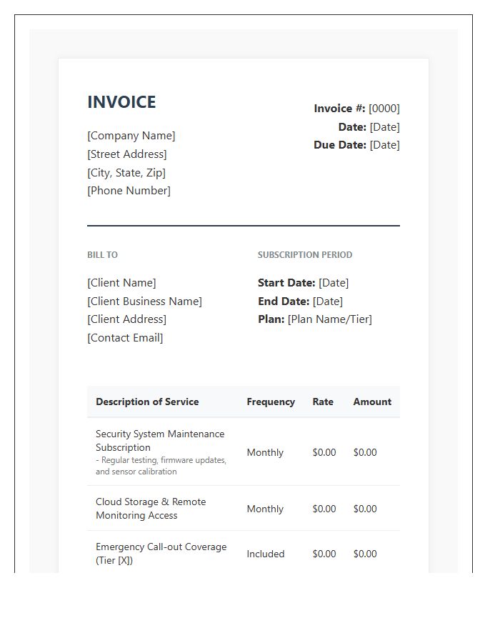 Security System Maintenance Subscription Invoice Template