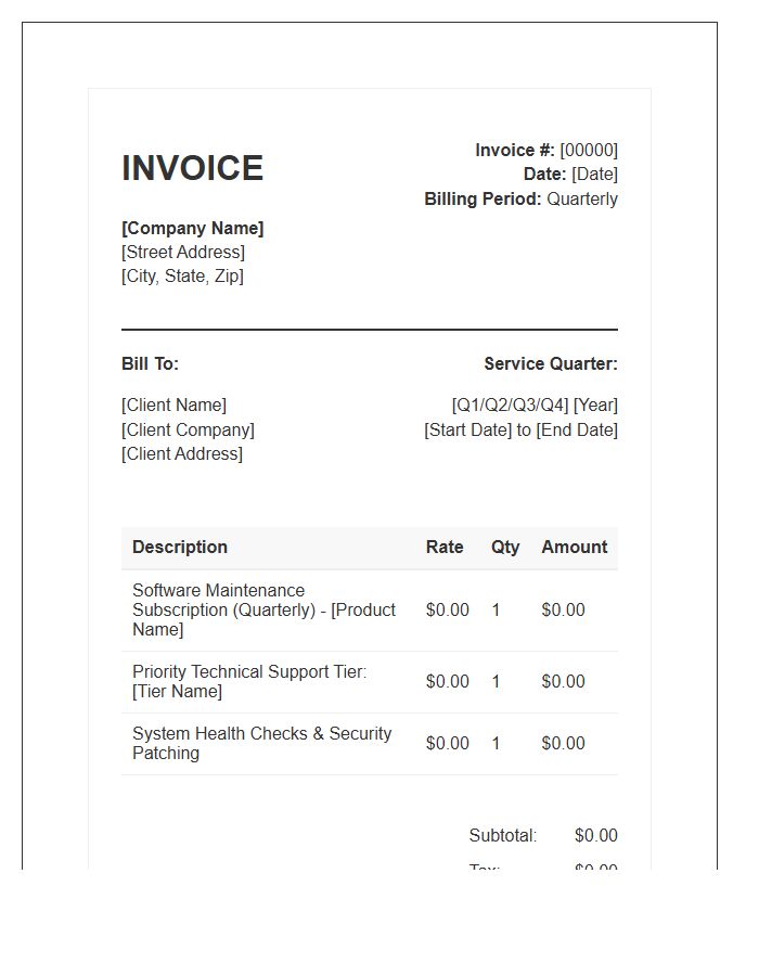 Software Maintenance Subscription Invoice Template Quarterly