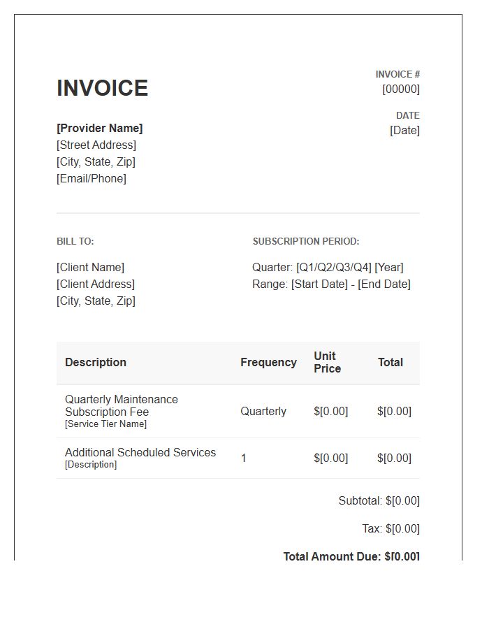 Standard Quarterly Maintenance Subscription Invoice Template