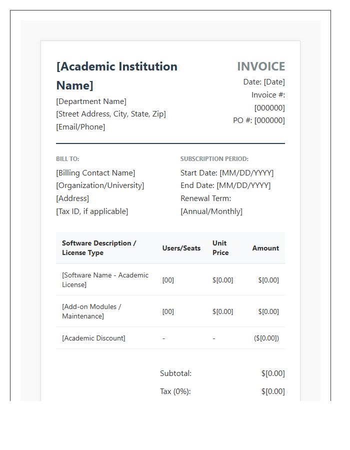 Academic Institution Software Subscription Invoice Template