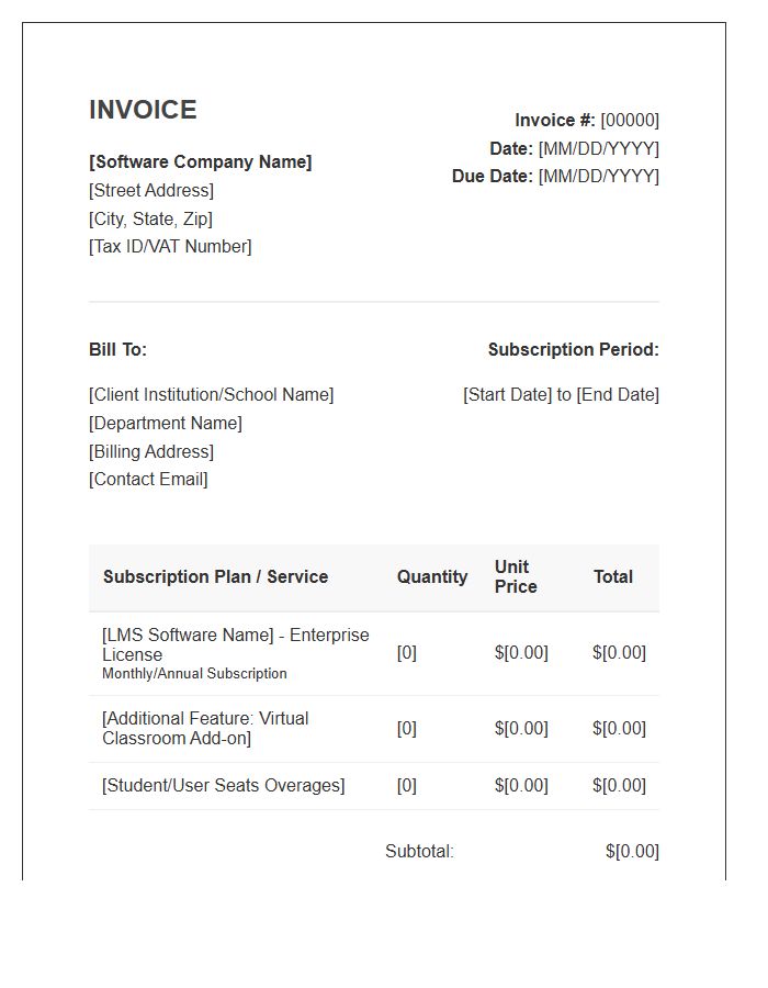 Distance Education Software Subscription Invoice Template
