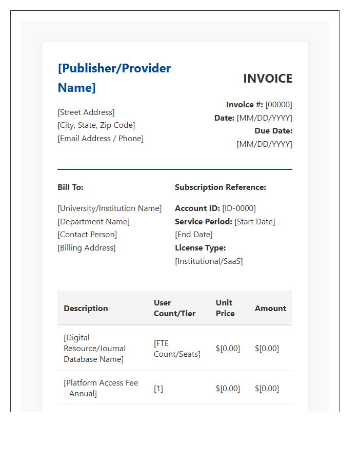 Higher Education Digital Subscription Invoice Template