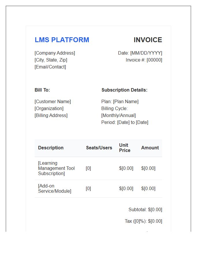 Learning Management Tool Subscription Invoice Template